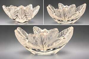 Lalique France Compiegne Crystal Oak Leaf Bowl Clear Frosted Signed 7.5